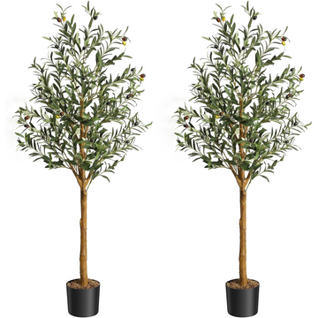 Garvee Olivo Artificial de 152 cm Árbol Artificial con Tronco Curvado Realista Frutos de Olivas y Base de Hormigón para Decoración de Interior Salón Oficina y Recepción