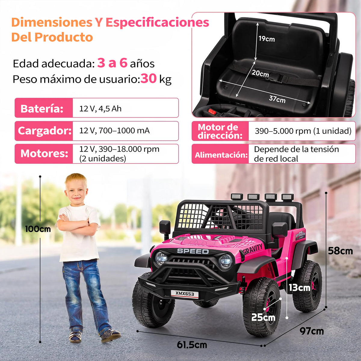 Garvee Coche Eléctrico Infantil 12V con Control Remoto Doble Motor y Ruedas Todoterreno para Niños de 3 a 6 Años Rosa Fucsia