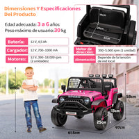 Garvee Coche Eléctrico Infantil 12V con Control Remoto Doble Motor y Ruedas Todoterreno para Niños de 3 a 6 Años Rosa Fucsia