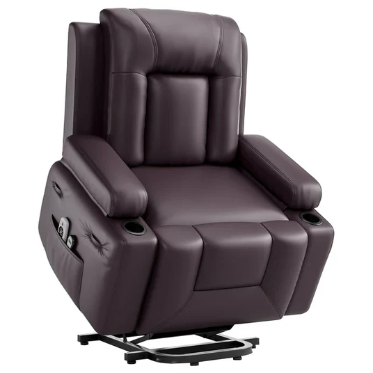 Garvee Sillón Reclinable Eléctrico con Elevación, Masaje 8 Puntos y Calor Lumbar, Cuero PU, 54-56cm Ancho de Asiento, Reclinación 135°, para Personas Mayores, Marrón