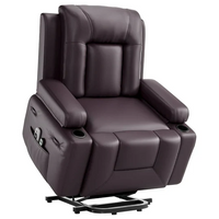 Garvee Sillón Reclinable Eléctrico con Elevación, Masaje 8 Puntos y Calor Lumbar, Cuero PU, 54-56cm Ancho de Asiento, Reclinación 135°, para Personas Mayores, Marrón