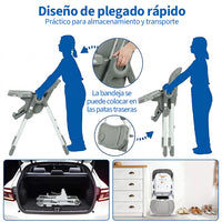 Garvee Kinderhochstuhl YB-H22, Silla Alta Plegable para Niños, Compacto y Estable, Gris, Ideal para Hogar y Viajes