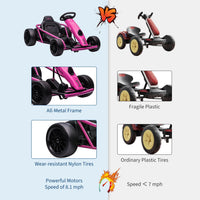 Garvee Go-Kart Eléctrico 24V, 2 Motores 300W, Velocidad 13 km/h, Asiento Amplio, Música, Ruedas EVA Y Nylon, 8-12 años, Exterior, Rosa Fucsia