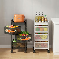 Garvee Carro Organizador Cuadrado de Acero al Carbono 3 Niveles Cestas de Malla Ruedas 360° con Freno para Cocina y Baño Negro