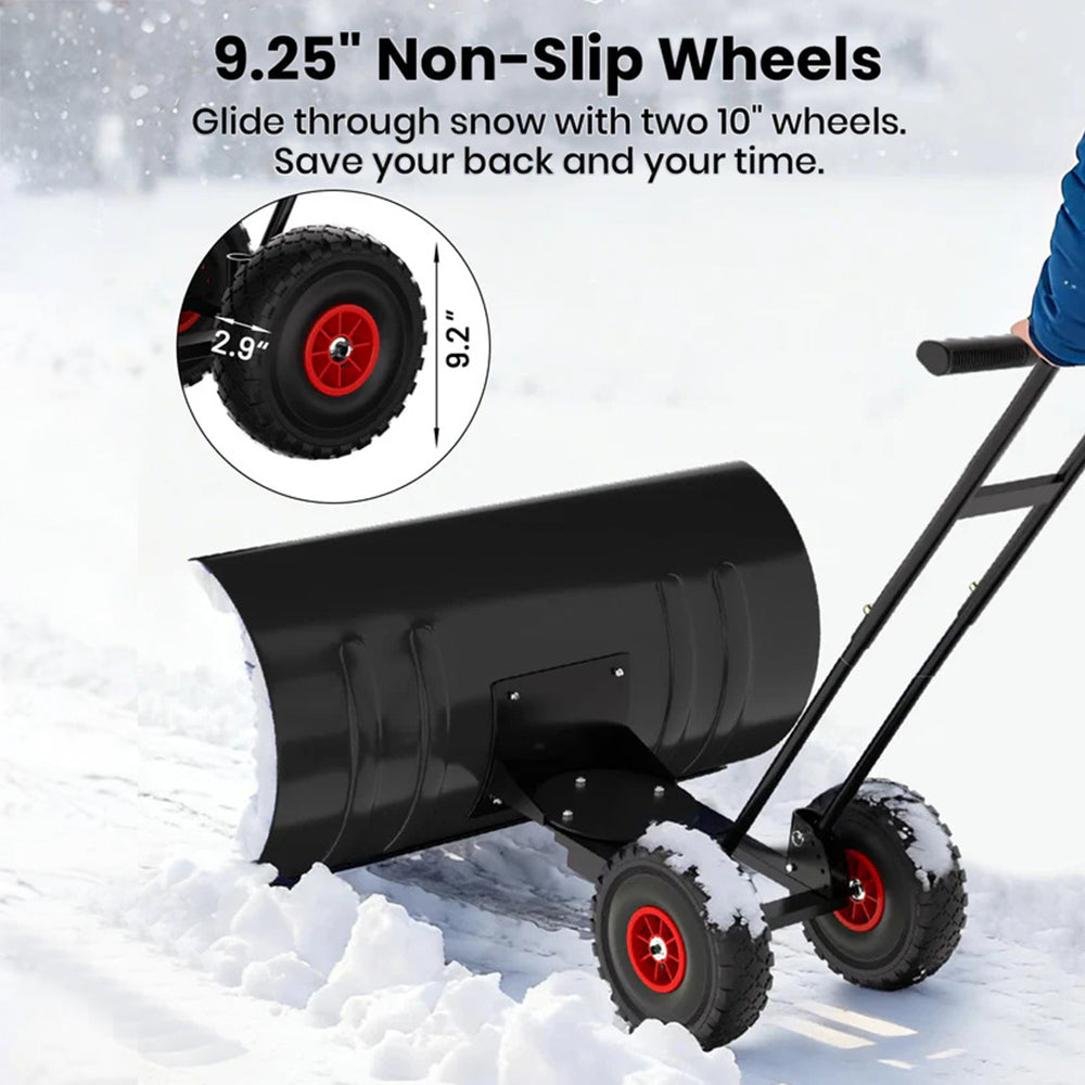 Garvee Pala de Nieve de Acero Galvanizado 91.44 Cm con Ruedas, Hoja Ajustable 7 Posiciones, Mango Ergonómico Ajustable, Equipo Potente para Conductores en Entradas de Vehículos, Negro