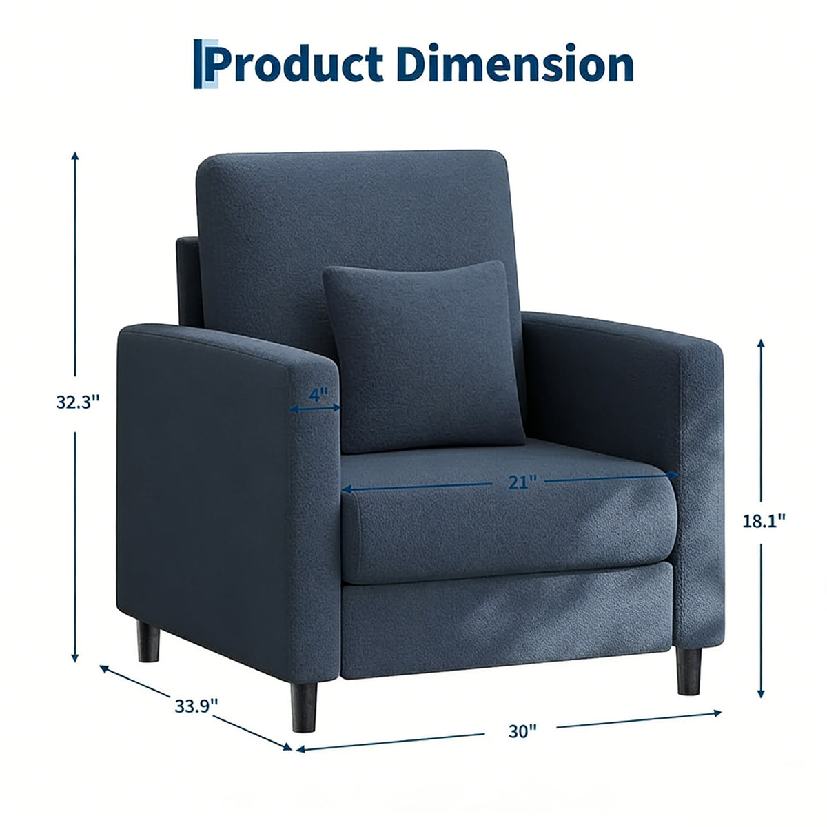 Garvee Sofá 1 Plaza con Respaldo Ergonómico y Cojines, Tela Teddy Duradera, Patas de Madera, Compacto para Salón y Dormitorio, Blanco, 86x76cm