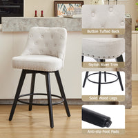 Garvee Taburetes De Bar Giratorios Modernos Con Respaldo Acolchado Patas De Madera Beige 26 In Para Cocina Y Bar En Casa