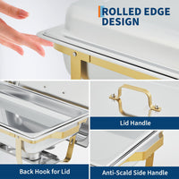 Garvee Set De Bandejas Calentadoras Buffet 6 Pzas Acero Inoxidable Control Dual De Temperatura Marco Plegable Para Bodas Y Catering