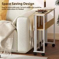 Garvee Escritorio Plegable con Ruedas y Estante de Almacenamiento de 63x50x75 cm, Mesa de Ordenador Compacta de Madera Natural y Acero