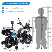 Garvee Motocicleta Infantil Policía 12V 7Ah, 2 Velocidades y MP3, Material Duradero, LED y Suspensión, Ruedas de Apoyo, 3-6 años, Exterior, Blanco