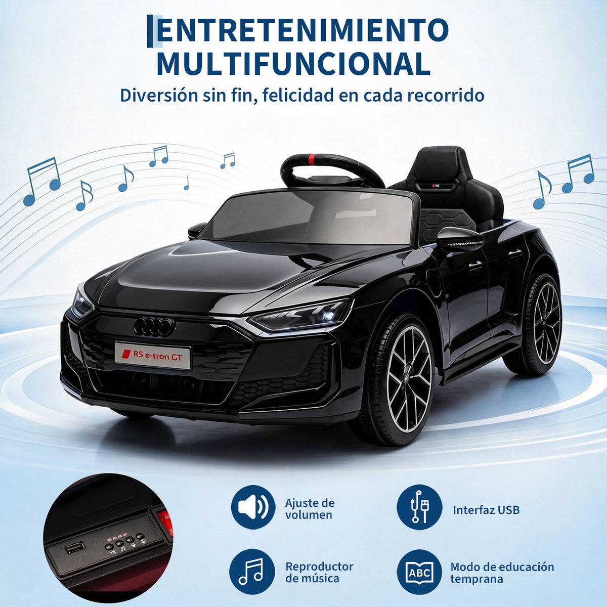 Garvee Coche Eléctrico Infantil con Licencia Audi, Batería 12 V 4,5 Ah, Doble Motor 390, Mando a Distancia, Marcha Adelante/Atrás, PP Ecológico, Negro