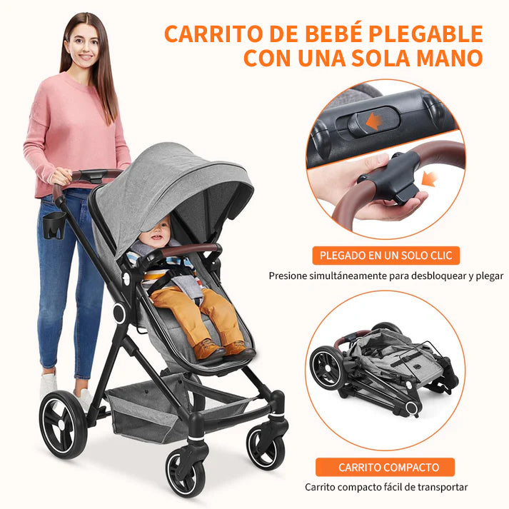 Cochecito bebe ligero plegable altura 110cm alta visibilidad guardado maletero coche compacto