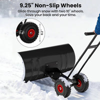 Garvee Pala de Nieve de Acero Galvanizado 73.66 Cm con Ruedas, Hoja Ajustable 7 Posiciones, Mango Ergonómico 5 Niveles, Herramienta Resistente para Propietarios de Casas en Entradas Residenciales, Negro