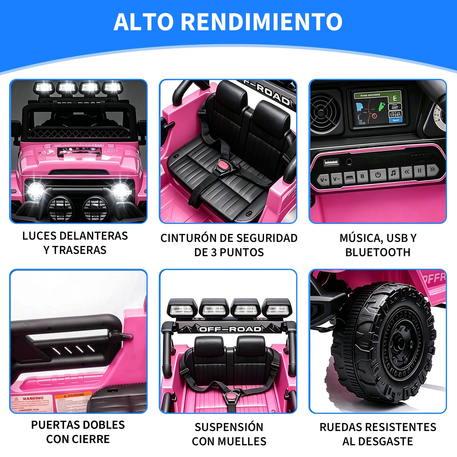 Garvee Coche Eléctrico para Niños 12V, Vehículo Todoterreno Infantil con Control Remoto 2.4G, Bluetooth, Música y Luces LED, 3-6 Años, Rosa