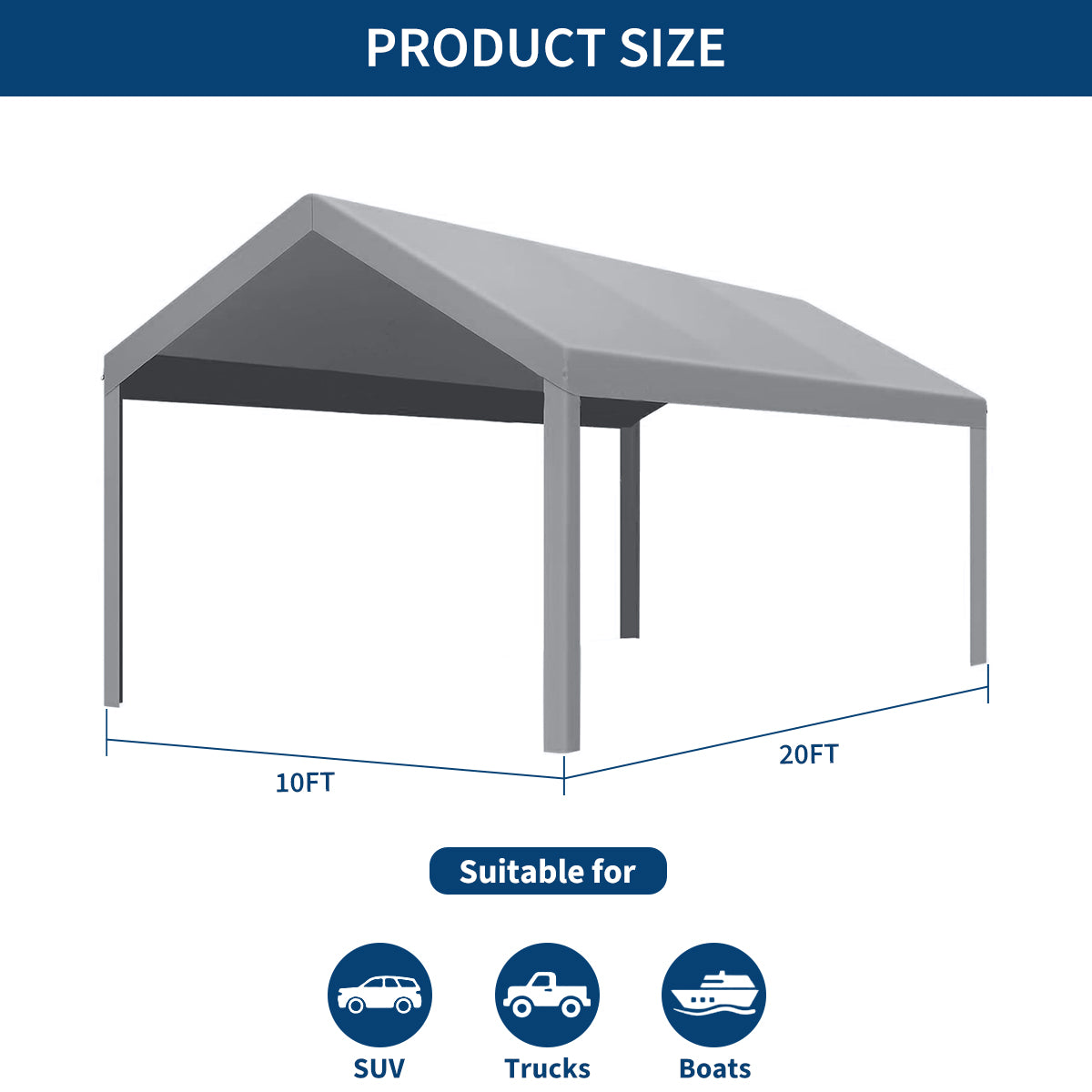Garvee Cubierta de Repuesto para Cochera de 3 x 6 m en Tejido PE de 200 g/m², Impermeable y Protección UV, Bolas Elásticas Incluidas, Gris