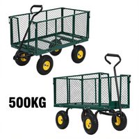 Garvee Carro de Jardín de Acero Super Resistente 500 KG 98x38x55 cm Ruedas Neumáticas 25.4 cm Manija Giratoria 180° Laterales Removibles para Trabajos Pesados Agricultura Verde Oscuro Llantas Amarillas