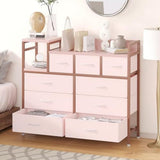 Garvee Cómoda De 9 Cajones En Tela Rosa Con Pies Ajustables Para Dormitorio Y Salón, Capacidad 100 lb, Diseño Elegante Y Resistente - Rosa