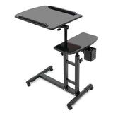 Garvee Mesa de Ordenador en Forma de C con Ruedas, Altura Ajustable 65-95cm, Tablero Giratorio 360°, MDF y Marco Metálico, Ruedas con Freno, para Cama y Sofá - T13 Negro Puro