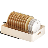 Garvee Organizador Extensible para Cajón de Cocina con Escurridor de Platos Integrado para cocina y sala de estar 24.5x39.7x7.5cm blanco, sin taladrar - Blanco Cremoso