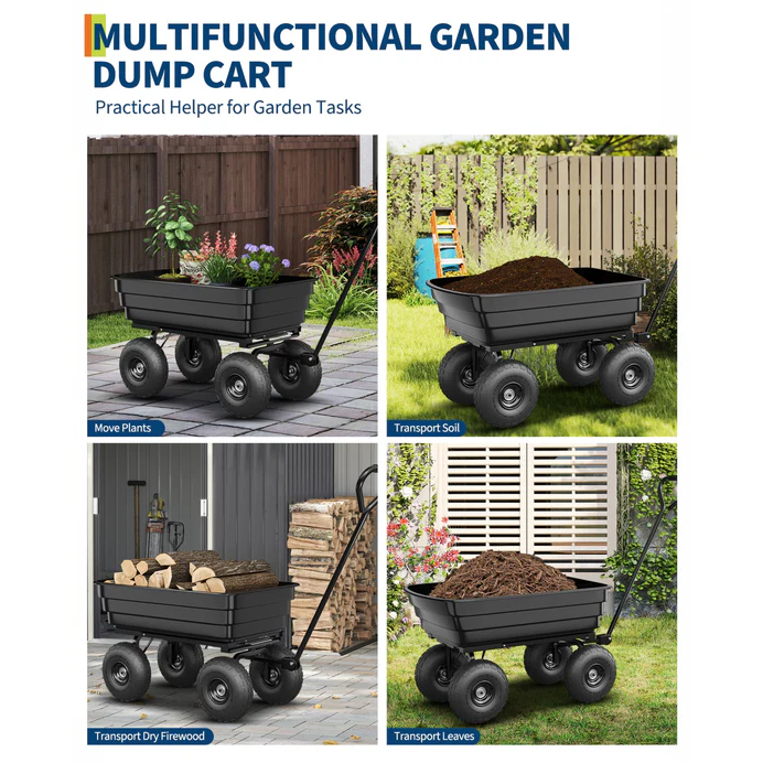 Garvee Carro Volteo Polietileno 272 kg Neumáticos Antipinchazos Jardín Exterior Acero Negro