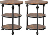 Garvee Set De 2 Mesas De Centro Redondas 3 Niveles Marco Metálico Columnas Romanas MDF Resistente Diseño Vintage Para Salón Y Dormitorio 46x60cm Marrón