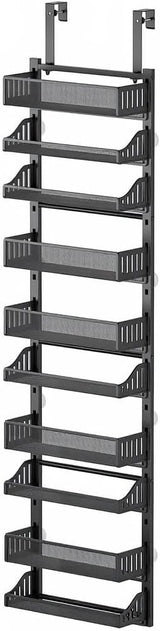 Garvee organizador de 10 niveles para la puerta, estante para especias, almacenamiento metálico para puerta, cocina, despensa, sala de estar, 41.5x13x154 cm, negro - Negro