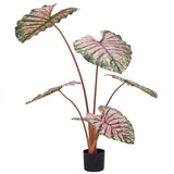 Garvee Planta Artificial Caladium 110cm Realista Duradera Seda Plástico Maceta Metálica Salón Oficina Verde