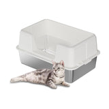 Caja de arena para gatos Garvee acero inoxidable extra grande con paredes altas 50x35x23 cm plateado para gatos grandes en casa - Blanco