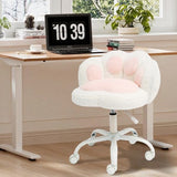 Garvee Silla de Tocador con Ruedas Giratoria 360°, Ajustable en Altura, Felpa Teddy, Respaldo de Patas de Gato, Nylon, Para Dormitorio y Oficina, Color Suave - Blanco