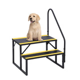 Garvee Escalera RV 2 peldaños con pasamanos elevado de acero aleado resistente antideslizante, portátil para casas rodantes y spas al aire libre - Pasamanos Único