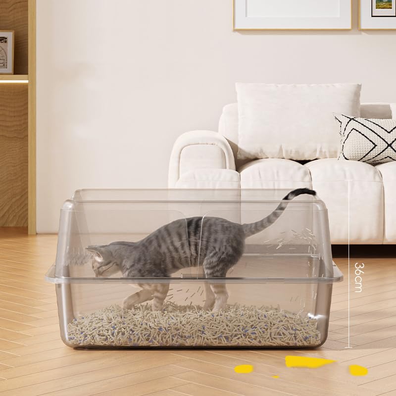 Garvee Arenero de Acero Inoxidable para Gatos Grande, Caja de Arena con Valla Alta Anti-Fugas y Pedal Filtro para Casa 60 x 40 x 35,5 cm