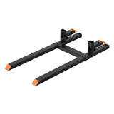 Garvee Horquillas para Palets de Tractor de Acero Q235 de 109.2cm con Capacidad 907kg, Barra Estabilizadora Ajustable, Compatible con Cargadores y Skid Steer, Construcción Duradera en Negro y Naranja - Con Barra de Conexión