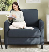 Garvee Sofá 1 Plaza con Respaldo Ergonómico y Cojines, Tela Teddy Duradera, Patas de Madera, Compacto para Salón y Dormitorio, Blanco, 86x76cm - Azul & Gris