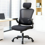 Garvee Silla de Oficina Ergonómica con Soporte Lumbar Ajustable y Reposacabezas, Brazos Abatibles, Malla Transpirable, Giratoria y Rodante, para Hogar y Oficina, Color Negro - Negro