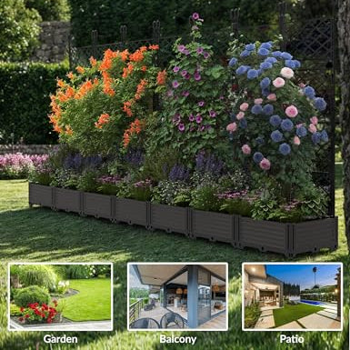 Garvee Jardineras Elevadas con Enrejado 7 Piezas, Plástico Resistente, Pantalla de Privacidad para Patios y Balcones, Negro, 41×41 y 89×41 cm