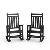 Garvee Juego de 2 Sillas Mecedoras de Exterior en HDPE con Respaldo Alto de Listones y 172 kg de Capacidad, Estilo Adirondack para Porche y Jardín, Negro - Negro