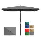 Garvee Sombrilla Rectangular Patio 10'x6.5' Gris con Manivela y Botón de Inclinación, Tela Poliéster Resistente UV, Estructura Hierro Reforzada, Diseño Ventilado - Gris