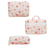 Garvee Set De 3 Bolsas De Maquillaje L+M+S - Algodón Suave, Diseño Floral, Multifuncional Para Viajes Y Uso Diario - Amor Talla S M L