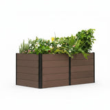 Garvee Jardinera Elevada De Madera Sintética Grande Para Patio Y Balcón, Diseño De Raíz Profunda, Esquinas De Acero Antióxido, Material Compuesto Duradero - Marrón-Sin Fondo