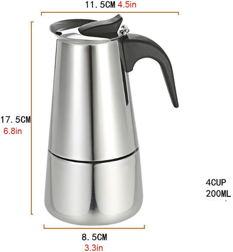 Garvee Máquina de Espresso Acero Inoxidable con Mango Resistente al Calor para Hogar y Oficina Apta para Todo Tipo de Cocinas Varios Tamaños