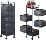 Garvee Carrito de Cocina Auxiliar con Ruedas - Estantería de Almacenamiento Giratoria de 5 Niveles - Organizador Multiusos para Frutas, Verduras y Esnórquel en Cocina o Salón - Negro