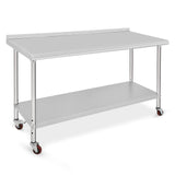 Garvee Mesa de Acero Inoxidable NSF 152.4x61.0cm 2 Niveles Base Ajustable Ruedas para Cocina y Almacén Resistente y Fácil Montaje - Ruedas + Peto