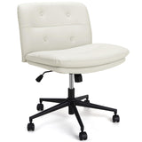 Garvee Silla de Oficina Criss Cross de Asiento Ancho y Cuero PU Ajustable para Trabajadores en Hogar u Oficina Beige - Blanco roto