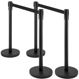 Garvee Set de 4 barreras de control de multitudes con cinturón retráctil de 2m, base de goma negra, acero inoxidable y hierro, para eventos - Negro-4