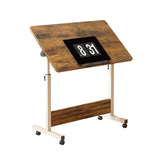 Garvee Mesa Rodante Ajustable en Altura 80x40x87cm Cama Sofá Mini Escritorio Ruedas Bloqueables Madera Blanca Ahorro Espacio Portátil