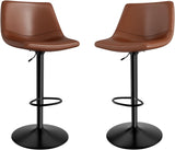 Garvee Set de 2 Taburetes de Bar Ajustables y Giratorios, Cuero PU Café Estructura Hierro Negro Diseño en S, para Cocina y Barra - Café