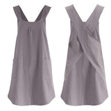 Garvee Tablier Japonés de Algodón y Lino con Bolsillos Grandes, Tirantes Cruzados para Cocina y Jardinería, 89×71 cm, Estilo Retro - Gris