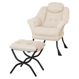 Garvee Sillón Perezoso con Ottoman, Ergonomía y Comodidad, Estructura Metálica Reforzada, Tela Transpirable, Gris, Ideal para Sala y Dormitorio - Beige