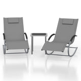 Garvee Conjunto de 2 Tumbonas de Exterior + Mesa Auxiliar, Malla Teslin Impermeable, Estructura de Acero, Reclinables con Reposacabezas, Gris - Gris