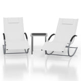 Garvee Set de 3 Tumbonas de Exterior con Mesa, 2 Sillas Reclinables de Malla Teslin, Estructura de Acero 160 kg, para Piscina y Jardín,Blanco - Blanco